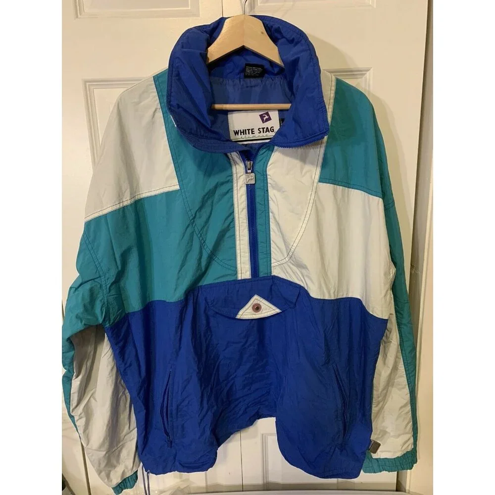 Vintage White Stag Ski‎ Wear Blue White Winter Snow Jacket Men’s Sz L